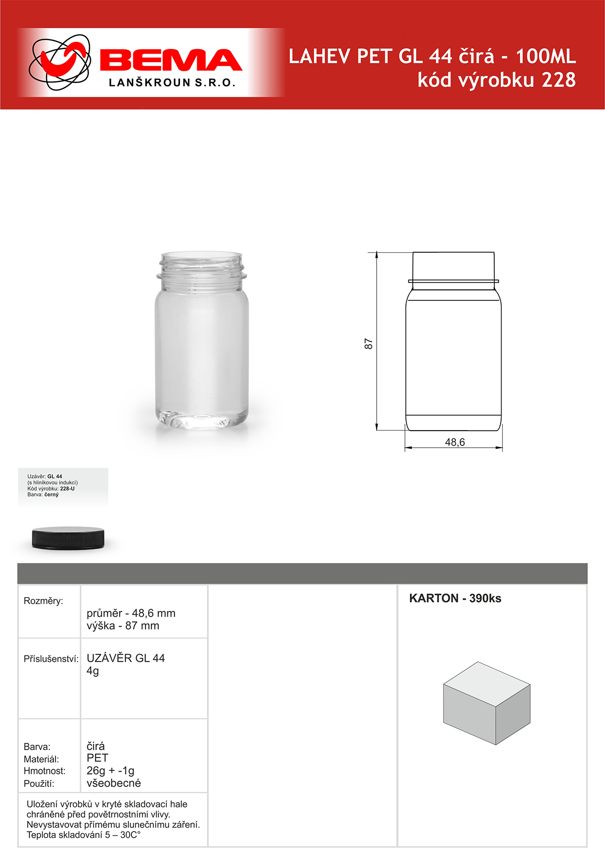 Lahev PET GL 44 100ml